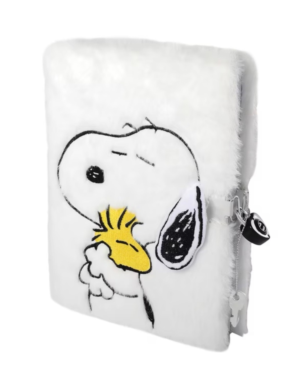 Plush Journal with Lock & Key Closure - Snoopy & Woodstock Faux Fur - 50 pages